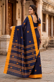 Ink Blue Handloom Chettinad Cotton Saree 10077333