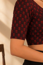 Maroon Indigo Hand Block Print Cotton Blouse 10078153