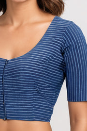 Blue Indigo Hand Block Print Cotton Blouse 10074443