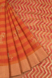 Red Hand Block Printed Chanderi Saree 10030037