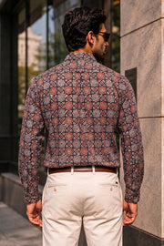 Black Full Sleeve Ajrakh Printed Cotton Mens Shirt 10071155
