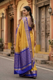Desert Gold Beige with Blue Mysore Crepe Silk Saree With Zari Border 10076663