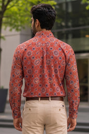 Red Full Sleeve Ajrakh Printed Cotton Mens Shirt 10071158