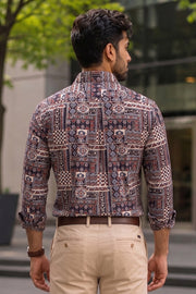 Black Full Sleeve Ajrakh Printed Cotton Mens Shirt 10071156
