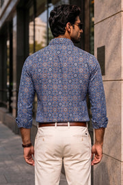 Blue Full Sleeve Ajrakh Printed Cotton Mens Shirt 10071157