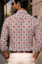 Cream Full Sleeve Ajrakh Printed Cotton Mens Shirt 10071159