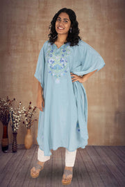 Blue Sozni Embroidered Crepe Silk Kaftan 10064727