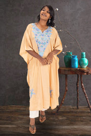 Beige Sozni Embroidered Crepe Silk Kaftan 10064731