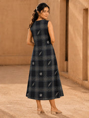 Black Embroidered Cotton Checked Dress 10077625