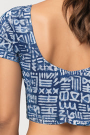 Blue Indigo Hand Block Print Cotton Blouse 10074441