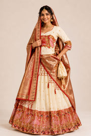 Cream Handcrafted Paithani Lehenga 10065964