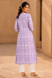 Pastel Purple Hand Block Printed Cotton Kurta 10077683