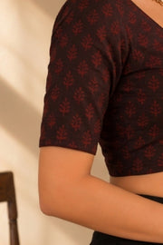 Maroon Indigo Hand Block Printed Cotton Blouse 10078155
