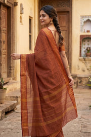 Dusty Brown Handloom Chettinad Cotton Saree 10077343