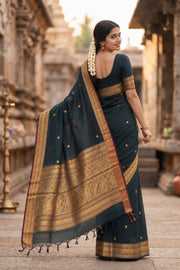 Green Kanchi Cotton Saree with Rich Zari Pallu 10068674