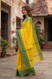 Lemon Yellow  Handloom Chettinad Cotton Saree 10077353