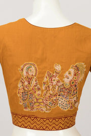 Yellow Kalamkari Applique Aari Embroidered Cotton Blouse 10066110