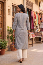 Grey Handcrafted Stripes Kurta 10077469