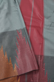 Grey Vegan Silk Kanjivaram Saree With Temple Border 10077948