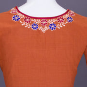 Brown Embroidered Cotton Blouse 10069610 - Avishya