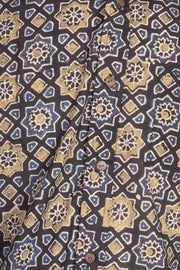 Black Full Sleeve Ajrakh Printed Cotton Mens Shirt 10071169