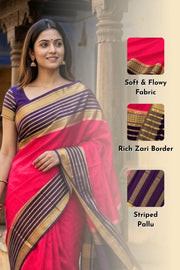 Bright Pink Semi Mysore Crepe Silk Saree 10077824 