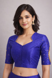 Blue Aari Embroidered Chanderi Silk Cotton Blouse 10068208
