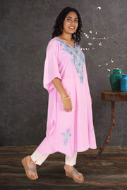 Pink Sozni Embroidered Crepe Silk Kaftan 10064734