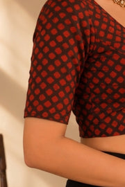 Maroon Indigo Hand Block Printed Cotton Blouse 10078154