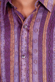 Purple Full Sleeve Vanaspathi Print Modal Silk Mens Shirt 10074061