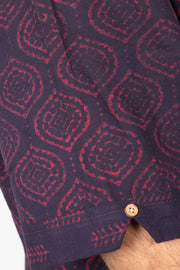 Indigo Handblock Print Pre-Washed Pure Cotton Crop Shirt 10074629