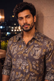 Brown Full Sleeve Vanaspathi Print Modal Silk Mens Shirt 10077507