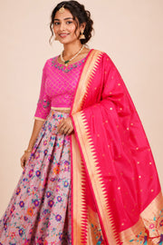 Pink Handcrafted Paithani Lehenga 10065967