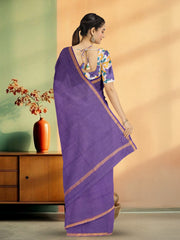 Royal Purple Solid Style Kota Cotton Saree with Contrast Blouse 10074189