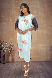 Green Printed Vegan Charmeuse Silk Dress 10073749