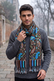 Black Kani Printed Soft Silk Unisex Stole 10077884