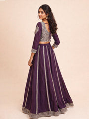 Deep Purple Silk Hand Embroidered Lehenga 10076889