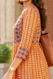 Orange Printed Cotton Kurta 10078205
