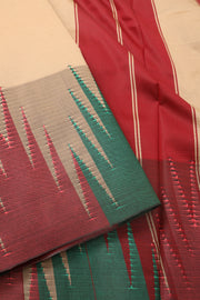Beige Kanjivaram Vegan Silk Saree with Temple Border 10077949