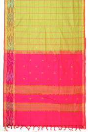 Green Kanjivaram Silk Cotton Saree with Ikat Border 10077975