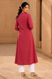 Maroon Hand Embroidered Cotton Kurta 10077661