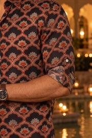 Black Full Sleeve Ajrakh Printed Modal Silk Mens Shirt 10078097