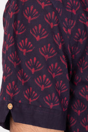 Indigo Handblock Print Pre-Washed Pure Cotton Crop Shirt 10074615