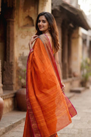 Orange Handloom Chettinad Cotton Saree 10077294
