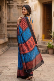 Blue Printed Semi Tussar Silk Saree 10074898