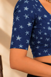 Blue Indigo Hand Block Print Cotton Blouse 10078145