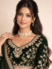Green & Black Velvet Embroidered Lehenga 10076881