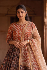 Red Hand Block Printed Cotton Chaniya Choli With Kota Doria Dupatta 10066323