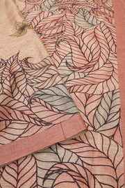 Beige Printed Semi Tussar Silk Saree with Leafy Borders 10077979