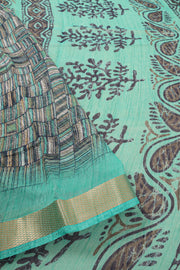 Green Printed Semi Linen Saree 10077980
